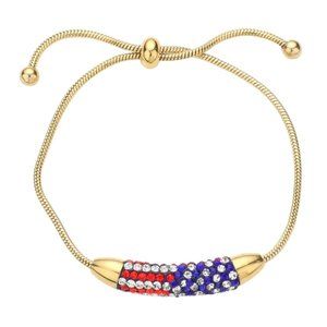 Stone Paved USA Flag Bar Pull Tie Cinch Bracelet